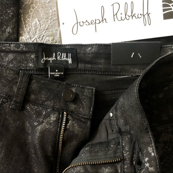 Joseph Ribkoff Black Sparkly Metallic Coated Jeans
